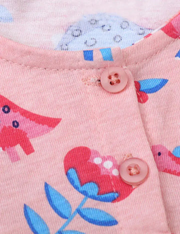 Rochie cu buton cu piept imprimat dinozaur